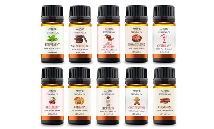 Holiday Collection 10-Piece Aromatherapy Essential Oil Set Therapeutic-Grade Oils