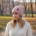 Pink Trendy Women's Winter Beanie Soft Knitted Hat for Casual, Street Style & Cold Weather Wear
