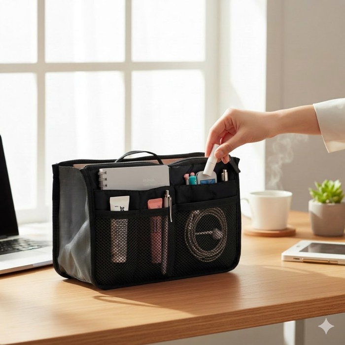 Carry-On Handbag/Purse with Insert Organizer for Cosmetics