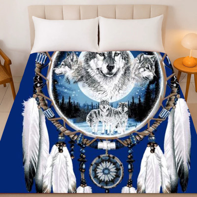 Dreamcatcher Wolf Plush Blanket ? Queen Size, Super Soft & Cozy