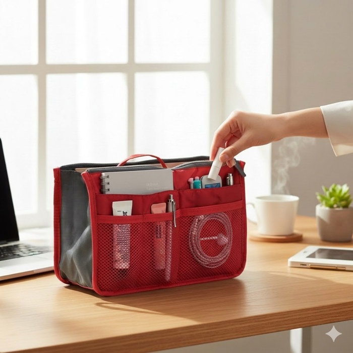 Carry-On Handbag/Purse with Insert Organizer for Cosmetics