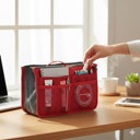 Bright Red Carry-On Handbag/Purse with Insert Organizer for Cosmetics