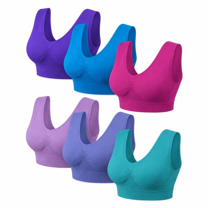 6-Pack Seamless Comfort Bras for Women, Lightweight Wire-Free Stretch Bras with Wide Straps, Full Coverage, Smoothing Support & Everyday Comfort
