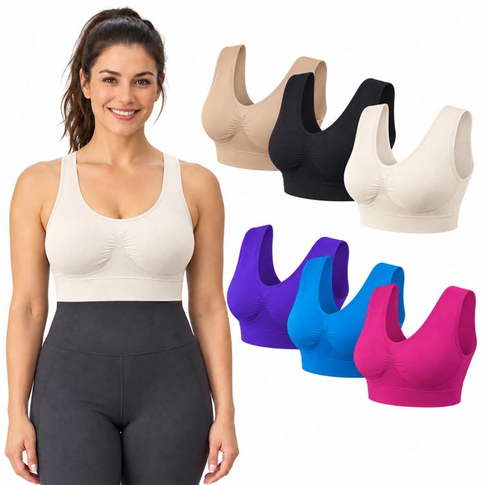 6-Pack Seamless Comfort Bras for Women, Lightweight Wire-Free Stretch Bras with Wide Straps, Full Coverage, Smoothing Support & Everyday Comfort