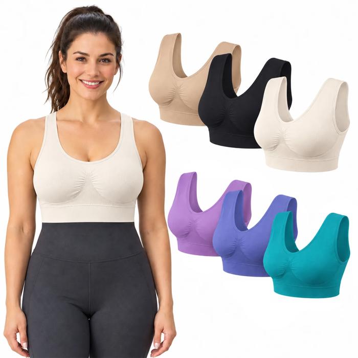 6-Pack Seamless Comfort Bras for Women, Lightweight Wire-Free Stretch Bras with Wide Straps, Full Coverage, Smoothing Support & Everyday Comfort