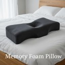  Cervical Pain Relief Memory Foam Pillow with Black Velvet Removable Zipper Cover