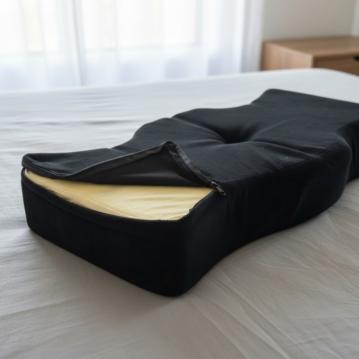 Cervical Pain Relief Memory Foam Pillow with Black Velvet Removable Zipper Cover