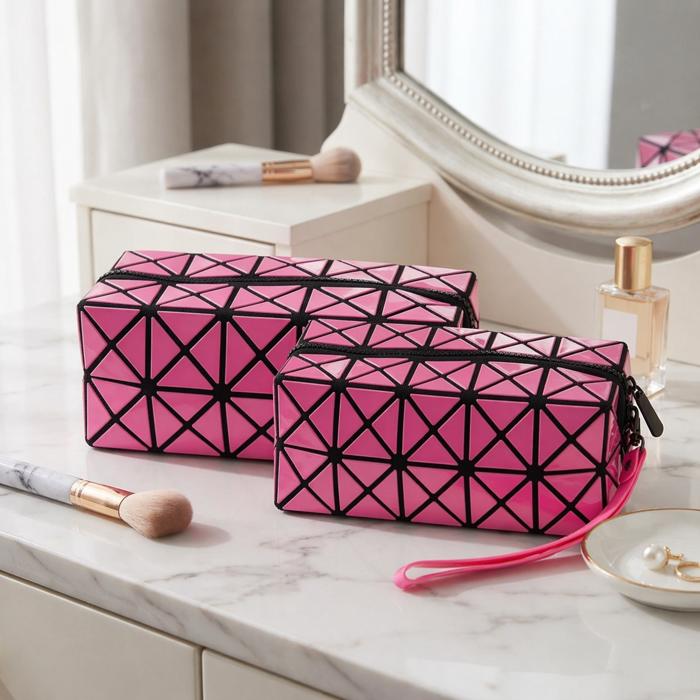 Stylish Diamond Pattern Cosmetic Organizer Makeup Bag (1 Or 2 Pack)
