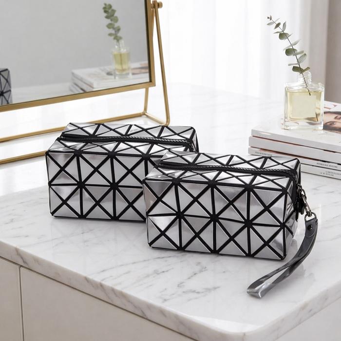Stylish Diamond Pattern Cosmetic Organizer Makeup Bag (1 Or 2 Pack)
