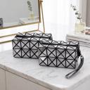 Silver 2-Pack Stylish Diamond Pattern Cosmetic Organizer Makeup Bag (1 Or 2 Pack)