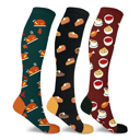  3 Pair - Holiday Christmas & Thanksgiving Comfort Knee High Compression Socks