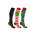 Holiday Necessities L-XL Christmas Tree Santa Snow Flakes Collection Knee-High Support Compression Socks for Travel, Work & Winter Joy | 3 Pairs