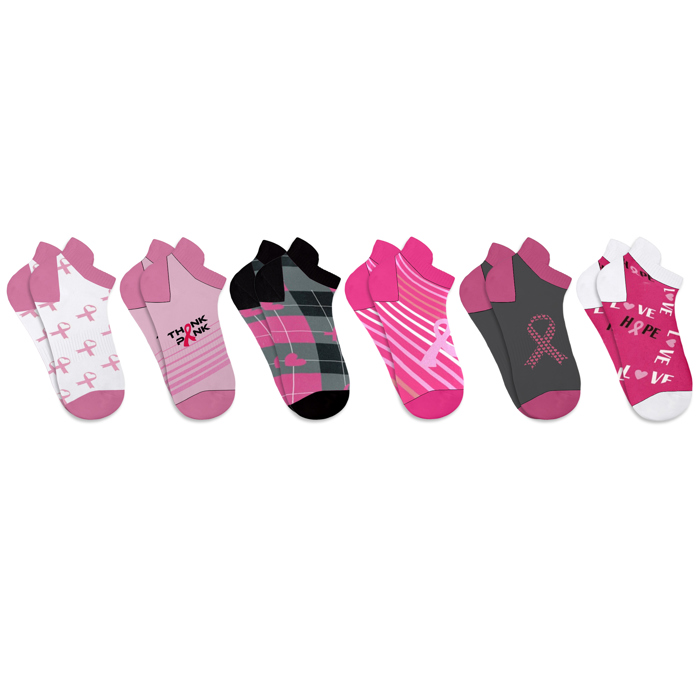 6-Pair Breast Cancer Awareness Compression Knee High & Ankle Socks