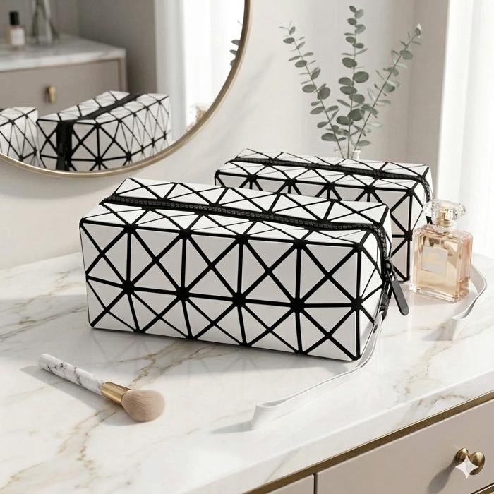 Stylish Diamond Pattern Cosmetic Organizer Makeup Bag (1 Or 2 Pack)