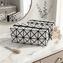 White 2-Pack Stylish Diamond Pattern Cosmetic Organizer Makeup Bag (1 Or 2 Pack)