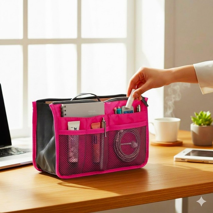 Carry-On Handbag/Purse with Insert Organizer for Cosmetics