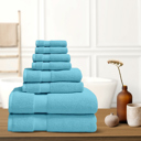 Blue 8-Piece Organic 100% Cotton Soft & Luxury Bath Towel Set