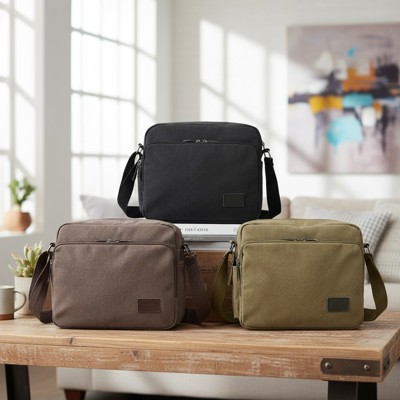 Men's Canvas Crossbody Bag Multi-Pocket Messenger Shoulder Bag for Travel, Work & Daily Use Unisex Satchel Handbag