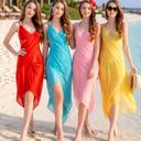  Women’s Elegant Sleeveless Sheer Beach Cover-Up Wrap Dress Sexy Swimwear Style Layering Piece