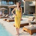 Yellow Women’s Elegant Sleeveless Sheer Beach Cover-Up Wrap Dress Sexy Swimwear Style Layering Piece