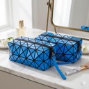 Blue 2-Pack Stylish Diamond Pattern Cosmetic Organizer Makeup Bag (1 Or 2 Pack)