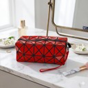 Red 1-Pack Stylish Diamond Pattern Cosmetic Organizer Makeup Bag (1 Or 2 Pack)