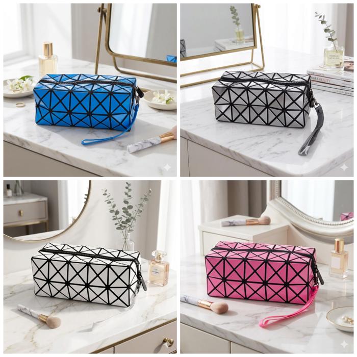 Stylish Diamond Pattern Cosmetic Organizer Makeup Bag (1 Or 2 Pack)