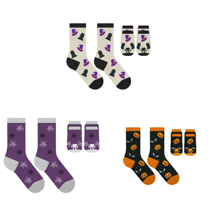 Spooky Halloween Matching Pet & Owner Socks, Funny Dog & Cat Lover Crew Socks, Soft Comfortable Holiday Gift (Set of 2 & 6)