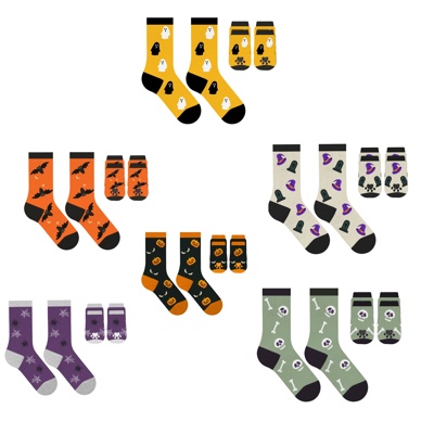 Spooky Halloween Matching Pet & Owner Socks, Funny Dog & Cat Lover Crew Socks, Soft Comfortable Holiday Gift (Set of 2 & 6)
