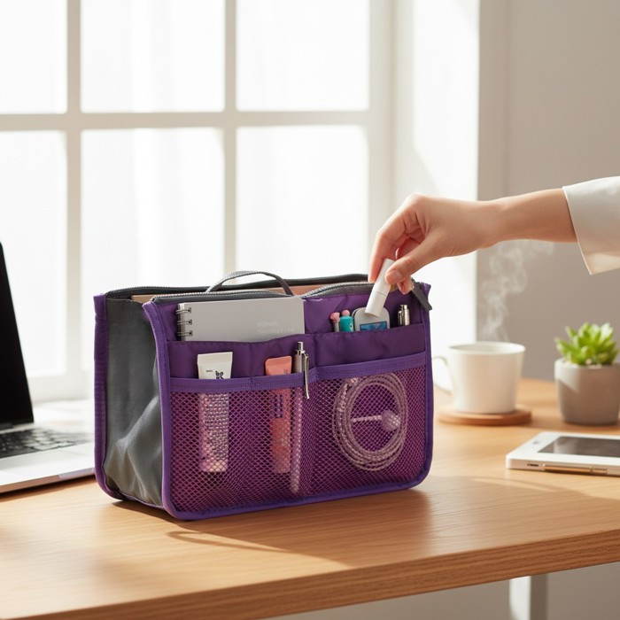 Carry-On Handbag/Purse with Insert Organizer for Cosmetics