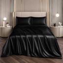 Black Full/Double 4 Piece Satin Sheet Set, Silky Soft Cooling Bed Sheets, Deep Pocket Fitted Sheet, Breathable Luxury Bedding for All Seasons