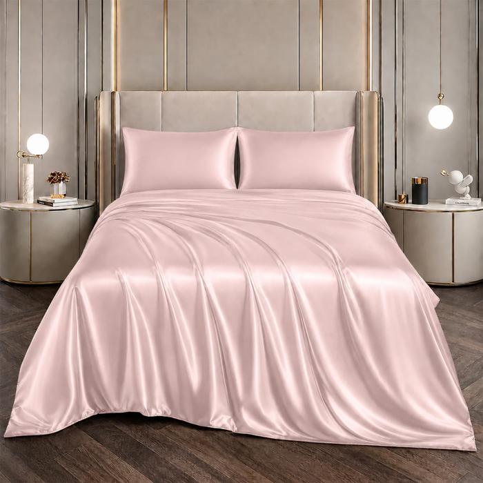 4 Piece Satin Sheet Set, Silky Soft Cooling Bed Sheets, Deep Pocket Fitted Sheet, Breathable Luxury Bedding for All Seasons