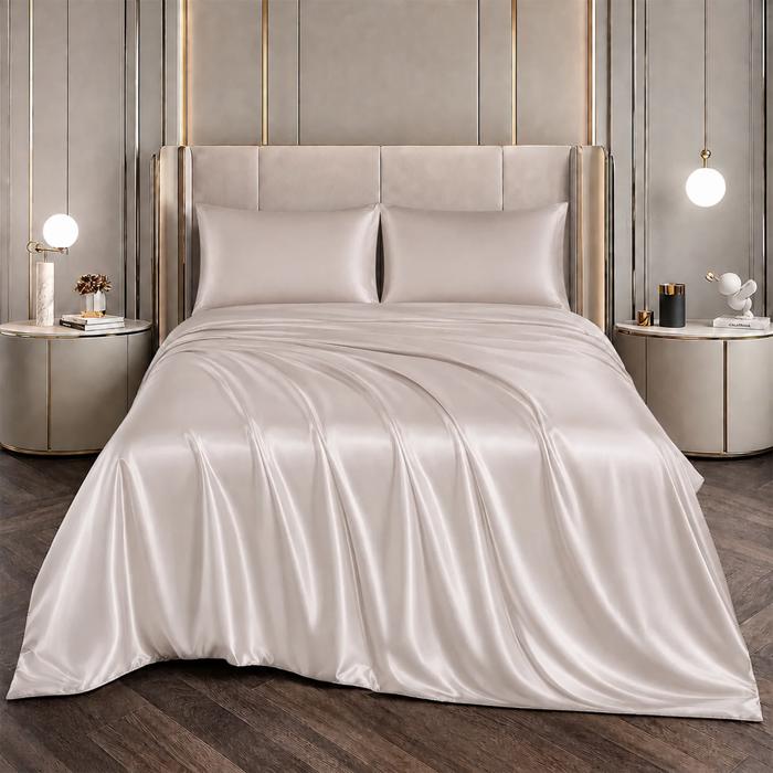 4 Piece Satin Sheet Set, Silky Soft Cooling Bed Sheets, Deep Pocket Fitted Sheet, Breathable Luxury Bedding for All Seasons