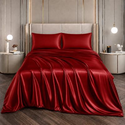 4 Piece Satin Sheet Set, Silky Soft Cooling Bed Sheets, Deep Pocket Fitted Sheet, Breathable Luxury Bedding for All Seasons