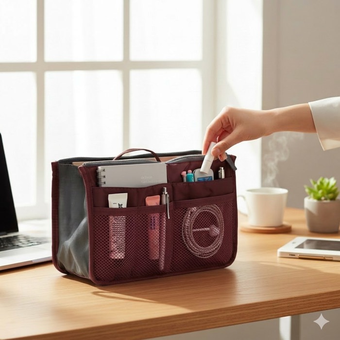 Carry-On Handbag/Purse with Insert Organizer for Cosmetics