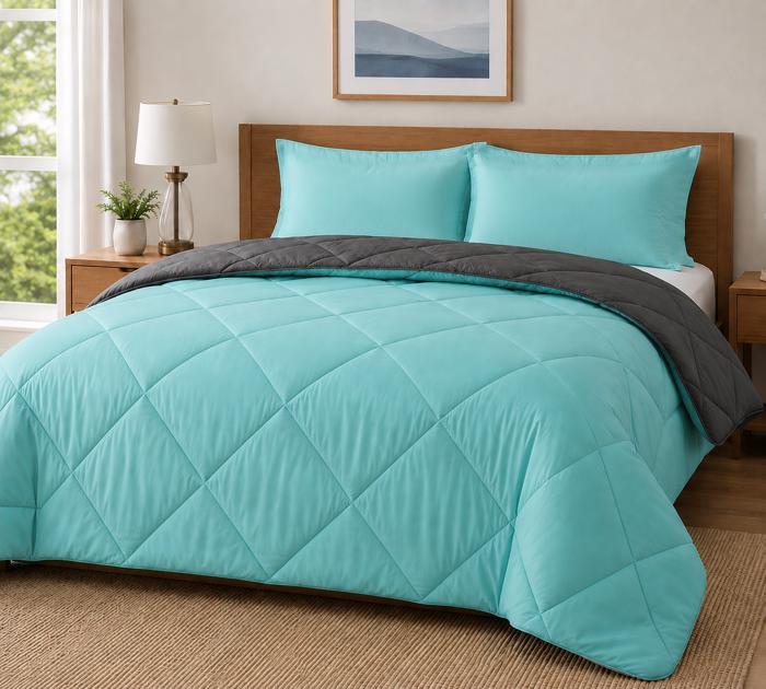 3-Piece Reversible Comforter Bedding Set with 2 Pillowcases, Lightweight Microfiber Construction, Soft Quilted Design for Year-Round Use, Available in Full/Queen & King/California King