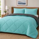 Aqua/Grey Queen 3-Piece Reversible Comforter Bedding Set with 2 Pillowcases, Lightweight Microfiber Construction, Soft Quilted Design for Year-Round Use, Available in Full/Queen & King/California King