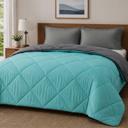 Grey/Aqua Queen 3-Piece Reversible Comforter Bedding Set with 2 Pillowcases, Lightweight Microfiber Construction, Soft Quilted Design for Year-Round Use, Available in Full/Queen & King/California King