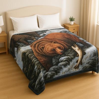 Bear by the River - Cozy Queen Size Plush Blanket