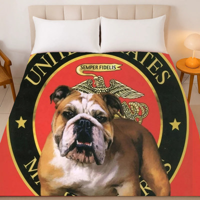 Marine Bulldog Red Blanket - Cozy Plush Queen Size Throw, Extremely Soft