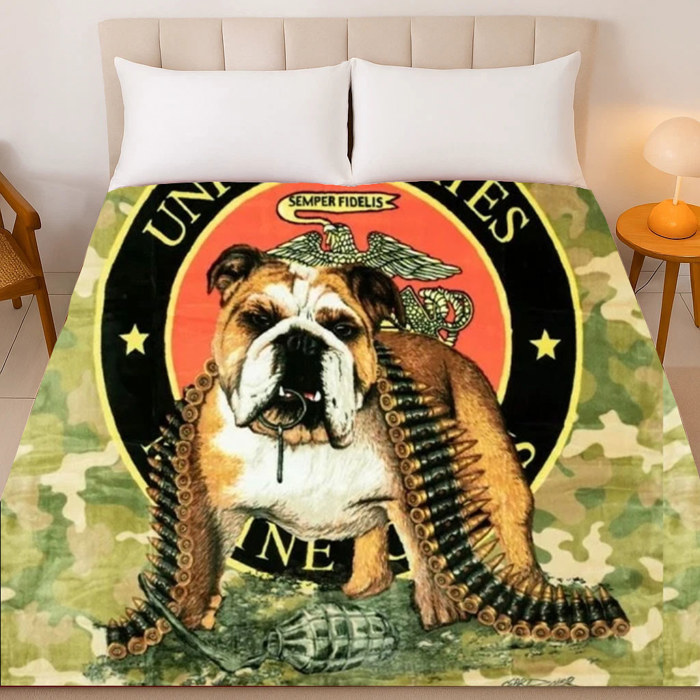 Bulldog Camo Blanket - Plush Queen Throw, Warm & Comfortable