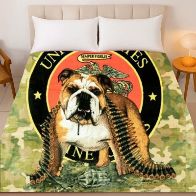Bulldog Camo Blanket - Plush Queen Throw, Warm & Comfortable