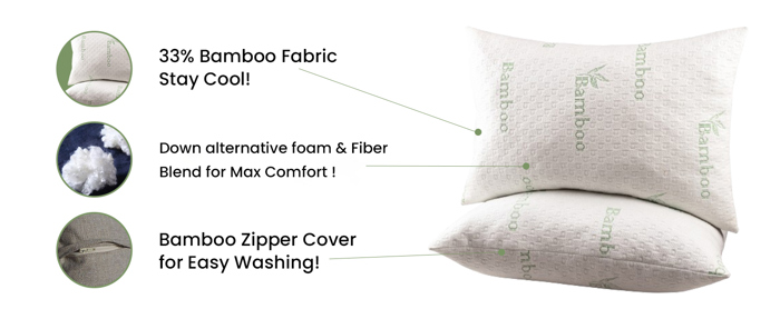2-Pack | Soft & Plush Fiber Down Alternative Rayon from Bamboo Sleeping Pillow