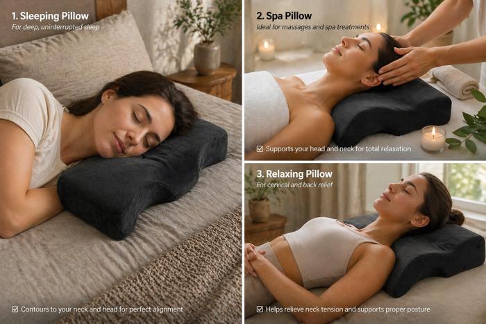 Cervical Pain Relief Memory Foam Pillow with Black Velvet Removable Zipper Cover