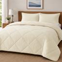Cream Queen 3-Piece Reversible Comforter Bedding Set with 2 Pillowcases, Lightweight Microfiber Construction, Soft Quilted Design for Year-Round Use, Available in Full/Queen & King/California King