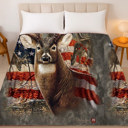  Deer & American Flag Design Plush Queen Size Hunting Blanket