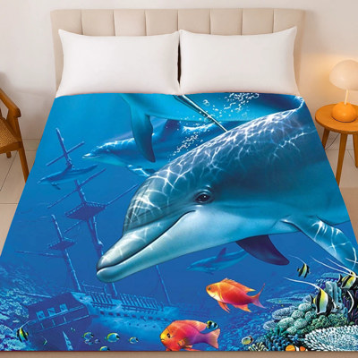 Ocean-Inspired Plush Blanket ? Queen Size Dolphin & Fish Shipwreck Throw