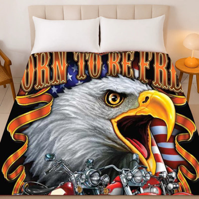 USA Motorcycle Plush Blanket ? Queen Size Comfort, Born Free Collection