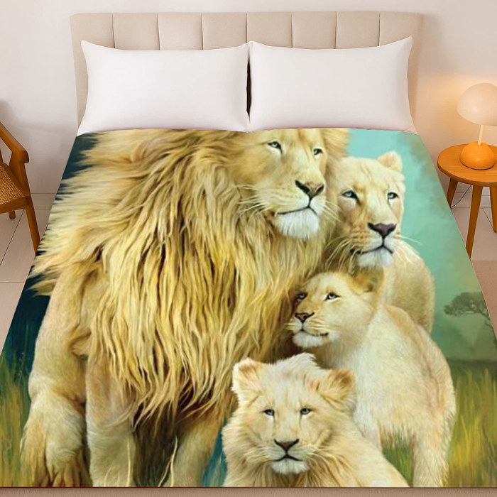Lion Family Blanket ? Ultra Soft Queen Plush Throw, Machine Washable