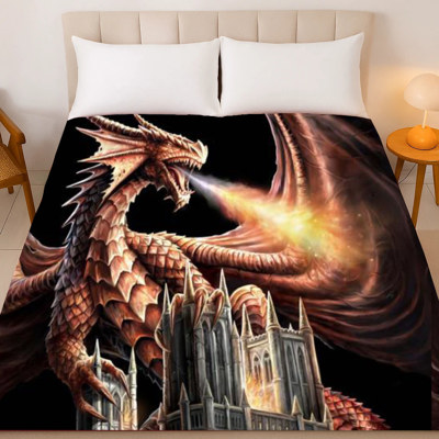 Orange Dragon & Castle Blanket ? Plush Queen Size Throw, Ultra Soft